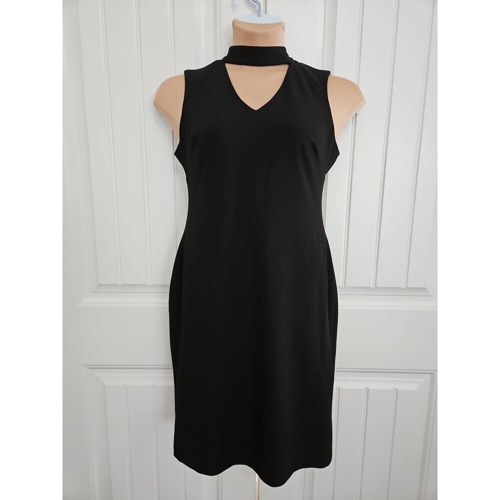 Calvin Klein Black Sleeveless Keyhole Collared Sheath Dress Sz 10 Cocktail Work